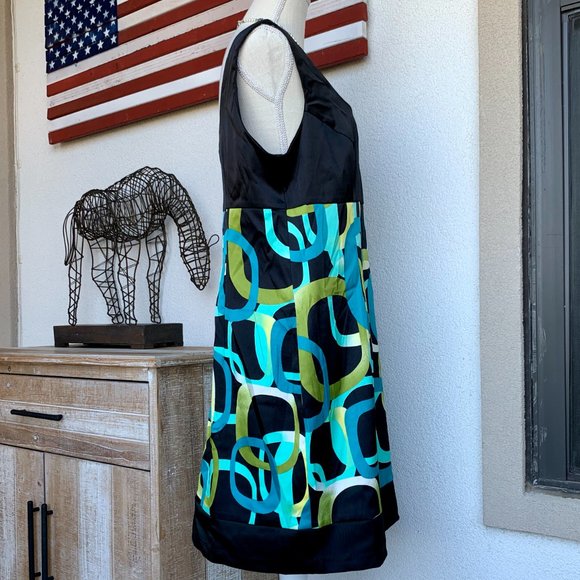 Dress Barn Geometric Turquoise Black Blue Green Dress 16 - Picture 3 of 8